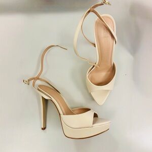 Steve Madden MAIDEN bone leather platform dress heel sandals, women’s size 6